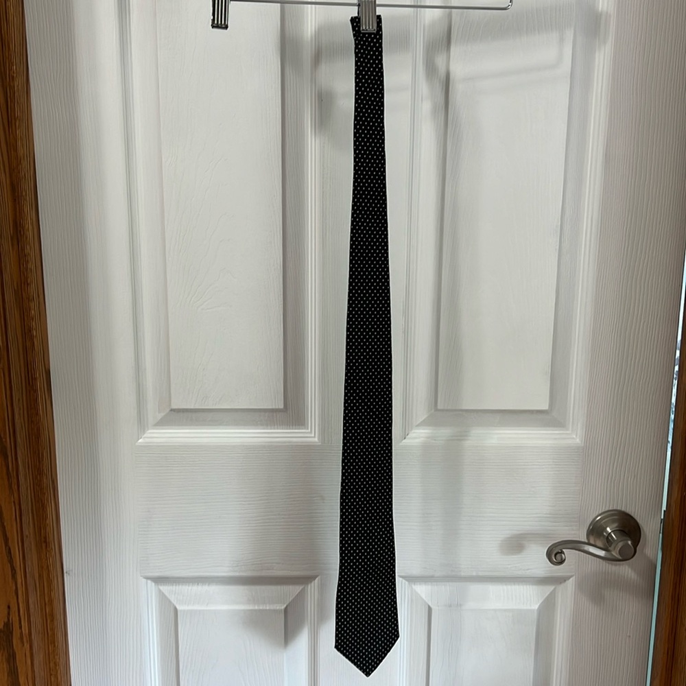 Tattersall vintage black and white polka dot tie 100% silk